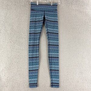 Lululemon‎ Wunder Under Leggings Womens 4 Blue Teal Striped Space Dye Yoga Pants